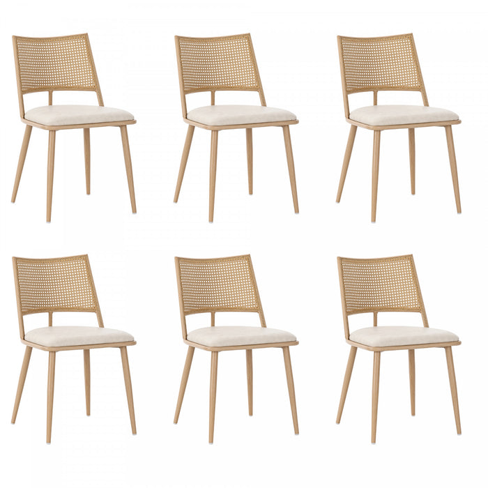 Oliver Modern Dining Chairs with PU Upholstered and PE Rattan Backrest Set of 6,Beige