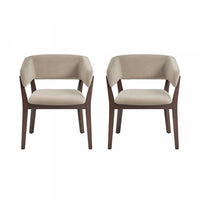 Blake Modern Faux Mohair Wood Armchair in Natural - Set of 2 Dining Chair 