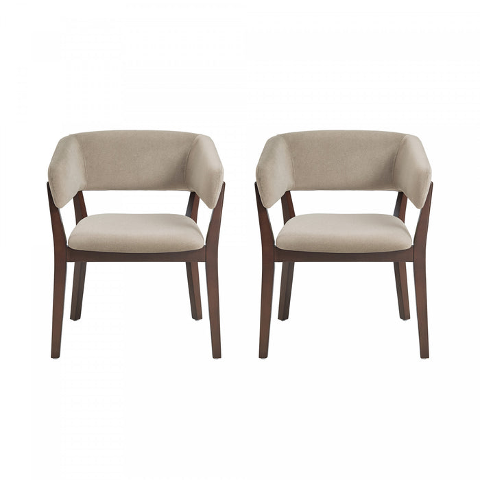 Blake Modern Faux Mohair Wood Armchair in Natural - Set of 2 Dining Chair