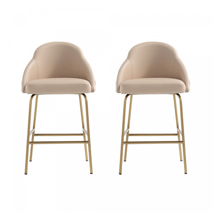 Gracie Modern Metal Upholstered Counter Stool in Tan and Gold - Set of 2
