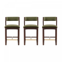 Patricia Modern Wood Upholstered Counter Stool in Turtle Green - Set of 3