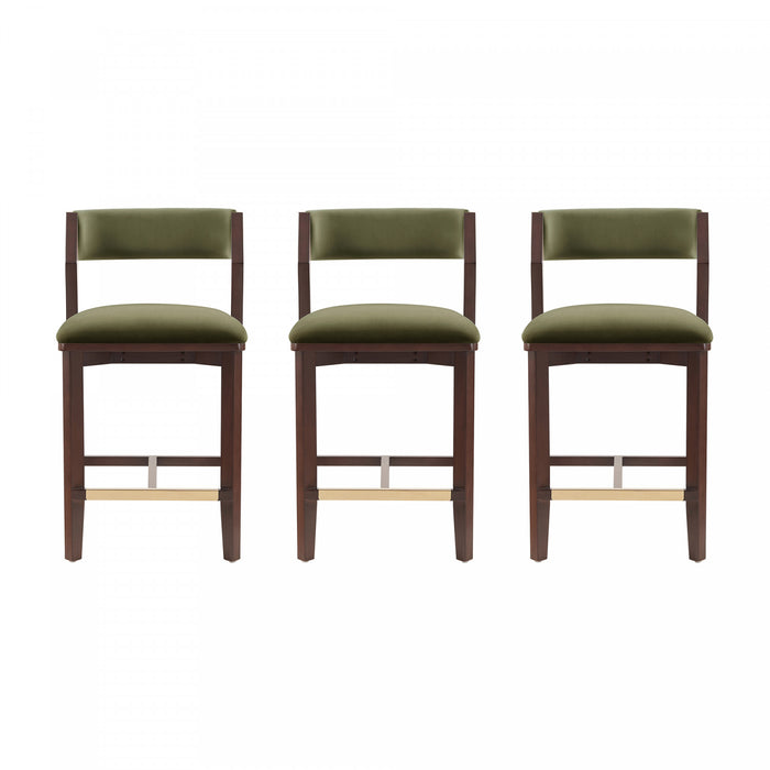 Patricia Modern Wood Upholstered Counter Stool in Turtle Green - Set of 3