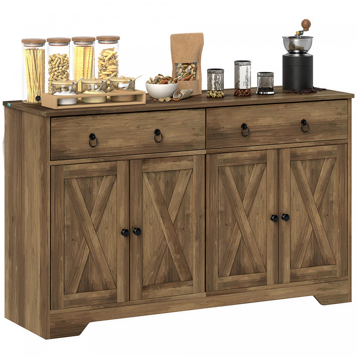 HOMCOM Sideboard Buffet Cabinet, Kitchen Cabinet with Drawers, Light Brown