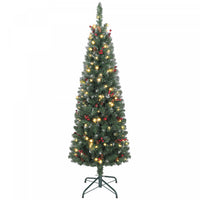 HOMCOM 5 ft Prelit Pencil Christmas Tree with Silver Glitter, Xmas Tree