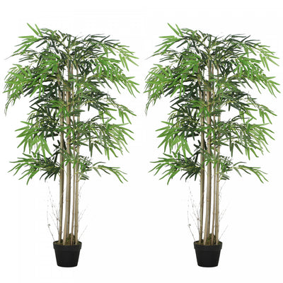 Outsunny 5FT Artificial Bamboo Tree Set of 2 in Pot with 1095 Leaves, Green