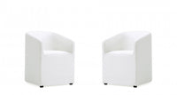 Anna Round Modern Vegan Leather Armchair in White - Set of 2