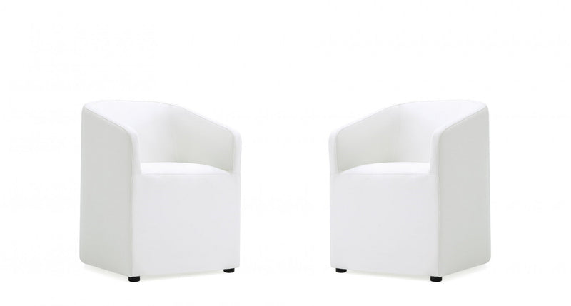 Anna Round Modern Vegan Leather Armchair in White - Set of 2