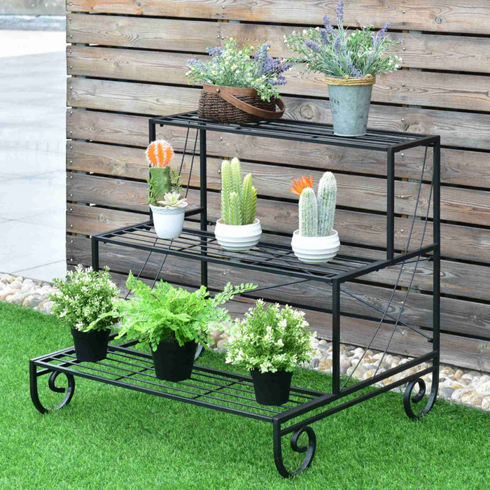 Costway 3 Tier Outdoor Metal Plant Stand Flower Planter Garden Display Shelf Rack