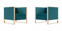 Trillium Mid-Century Modern Velvet Lounge Chair in Teal - Set of 2