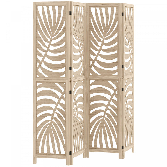 Homcom 4 Panel Room Divider, Detachable Privacy Screens, Natural Wood