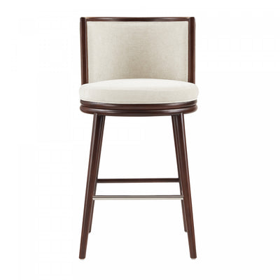 Evalyn Modern Wood Upholstered Barstool in Cream | Tabouret de bar moderne en bois avec revetement en tissu creme Evalyn