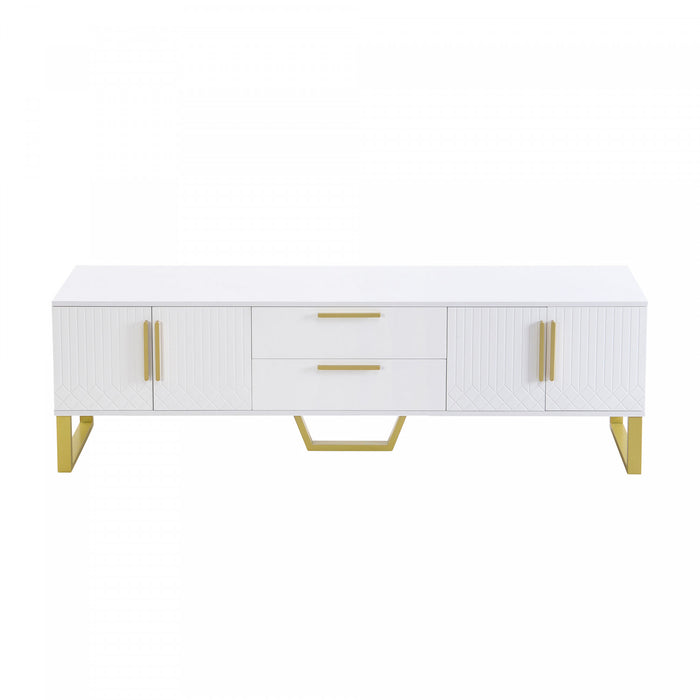 Steven 66.9\" Floor-standing Design TV Cabinet with and Gold Handles&Legs,White Tv Stand