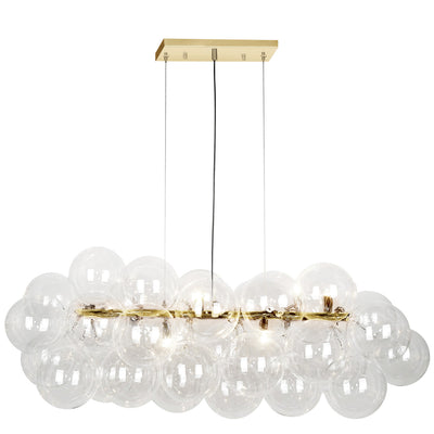 Dainolite Comet 10 Light Horizontal Pendant Aged Brass Clear Glass Lamp|Luminaire suspendu horizontal Comet de Dainolite en verre transparent, avec fini laiton vieilli et 10 ampoules