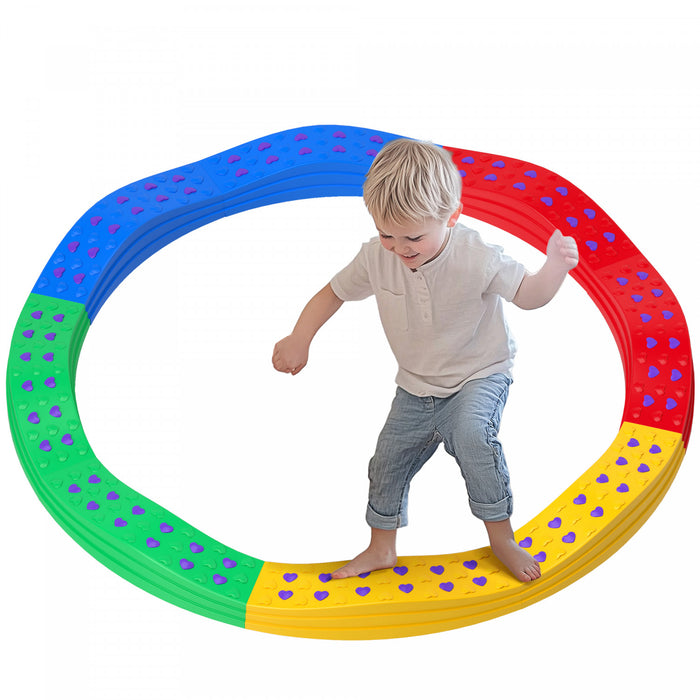 Qaba Kids Balance Beam, 8pcs Balance Stepping Stones For Kids With Non-slip Foot Pads, Indoor Outdoor Obstacle Course Kids Sensory Toy For Balance Coordination And Strength