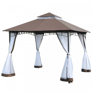 Outsunny 10' X 10' Outdoor Patio Gazebo Canopy Tent With Mesh Sidewalls, 2-tier Canopy For Backyard, Coffee
