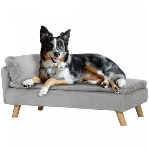 Pawhut Dog Sofa, Dog Couch With Pillow, Pet Beds For Medium Dogs With Removable And Washable Cover, Non-slip Foot Pads, Elevated Pet Cat Sofa, 110 Lbs Loading, Light Grey