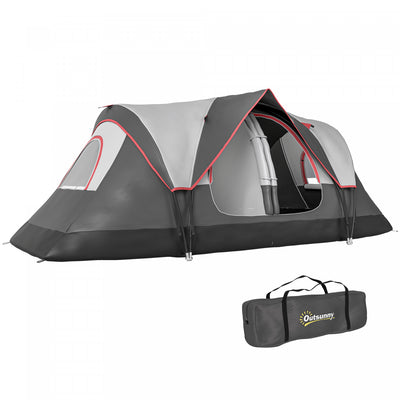 Outsunny Camping Tent, 6 Person Tent with 2 Bedroom, Rainfly, Dark Grey