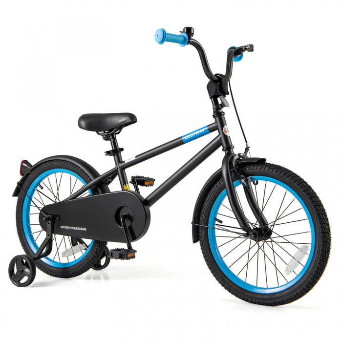 Costway 18\" Kids Bike With Adjustable Saddle Handlebar Removable Training Wheels Handbrake Black