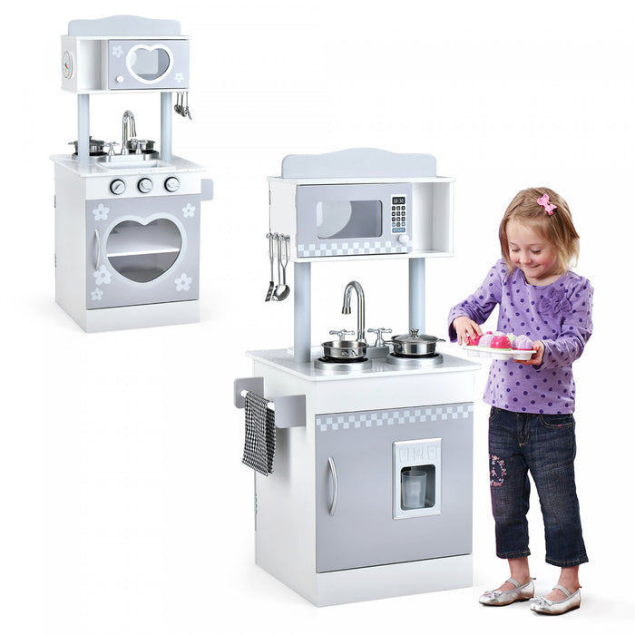 Costway Kids Kitchen Playset Pretend Wooden Play Kitchen With Icedispenser&stovefor Toddler