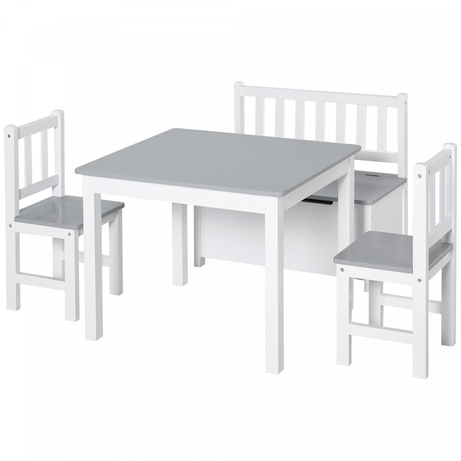 Qaba 4-piece Set Kids Wood Table Chair Bench With Storage Function