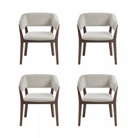 Blake Modern Faux Mohair Wood Armchair in Greige - Set of 4 Dining Chair 