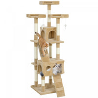 PawHut 68 inches Cat Tree, Multi-Level Large Cat Tower Condo with Scratching Posts, Perches, Cat Houses, Dangling Toy, Light Brown