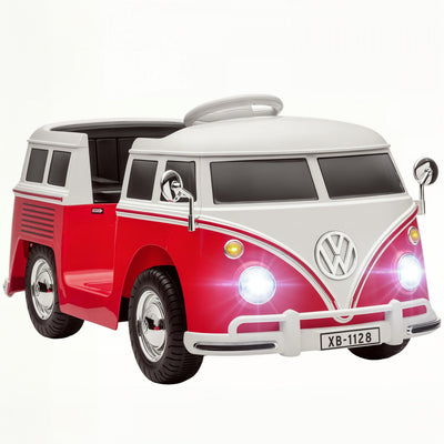 Qaba 12V Kids Ride on Car, Licensed Volkswagen T1 Battery Powered Electric Kids Car with Dual Motor, Soft Start, Music, MP3, LED Lights and Horn, Red