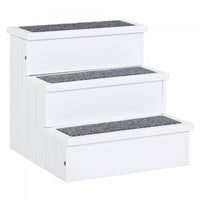 Pawhut Pet Steps 3-step Dog Stairs For Small Dogs Cats And Wooden Ramp With Storage Box Carpet Tread