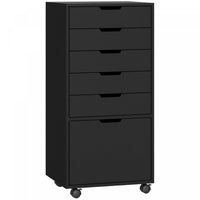 HOMCOM 6 Drawer Vertical File Cabinet with Lockable Wheels, Black