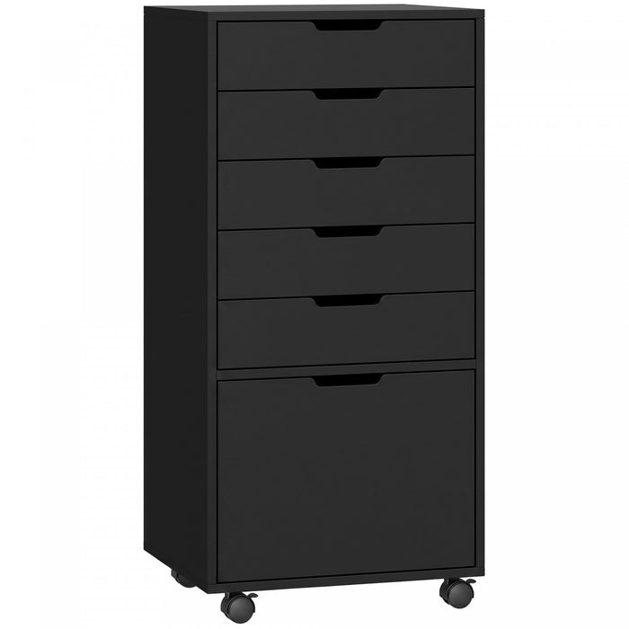 HOMCOM 6 Drawer Vertical File Cabinet with Lockable Wheels, Black