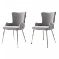 Luna Velvet Dining Chairs with Tufted Upholstered and Gold Metal Legs Set of 2, Grey  