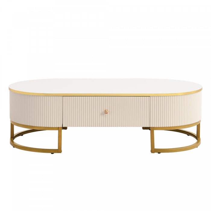 Edison 47.2\" Oval Engineered Wood Coffee Table With Storage Drawers, White