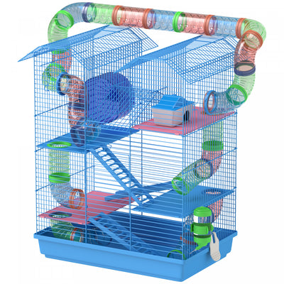 Pawhut 18.5" Hamster Cage, 5 Tiers Small Animal Cage With Tunnel Tube System, Water Bottle, Exercise|Cage Pour Hamster Souris Petit Animaux Rongeur Avec Tunnel Mangeoire Roue Jouet 47 X 30 X 59 Cm Cm B
