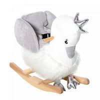 Qaba Kids Wooden Rocking Horse Swan Baby Rocking Chair Plush Ride On Swan With Sounds, Wooden Base F