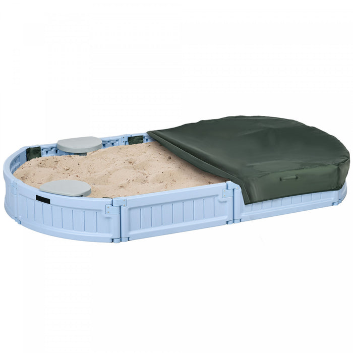 Kids Sandbox With Cover, Sandbox Outdoor With Corner Seat, Easy Assembly, Sand Play Station For Backyard, Garden, 72\" X 41.3\" X 8.9\", Light Blue