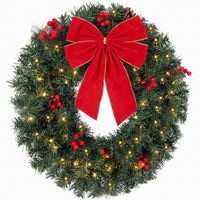 HOMCOM 24 in Pre-Lit Crestwood Spruce Artificial Christmas Wreath, Green