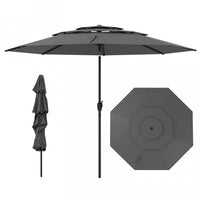 Costway 10 ft 3-tier Vented Patio Umbrella Large Market Table Umbrella Outdoor Sun Shade Gray