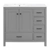 Derek 36 Inch Modern Bathroom Vanity with Ceramic Sink & Multi Storage, Grey