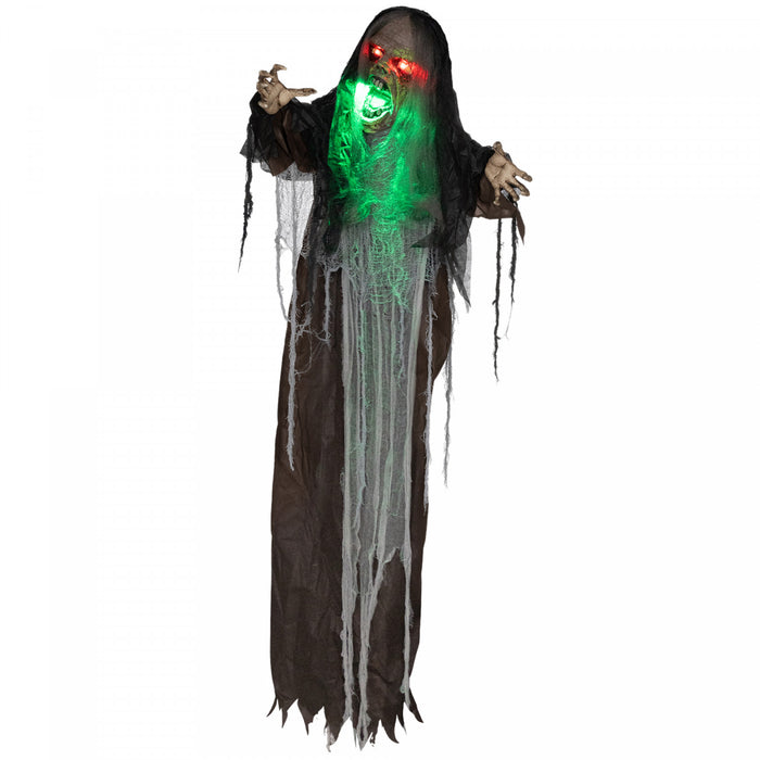 Homcom Halloween Green Big-mouth Monster Animatronic Prop W/ Light Up Eyes