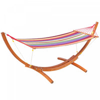 Outsunny 10' Outdoor Swing Hammock, Hammock With Wood Stand Rainbow Bed, Heavy Duty Roman Arc Hammoc