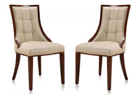 Manhattan Comfort Set of 2 Fifth Avenue Faux Leather Dining Chairs - Cream & Walnut