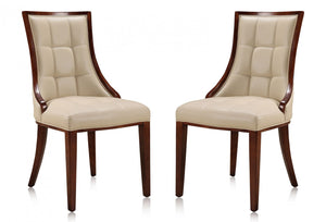 Manhattan Comfort Set of 2 Fifth Avenue Faux Leather Dining Chairs - Cream & Walnut