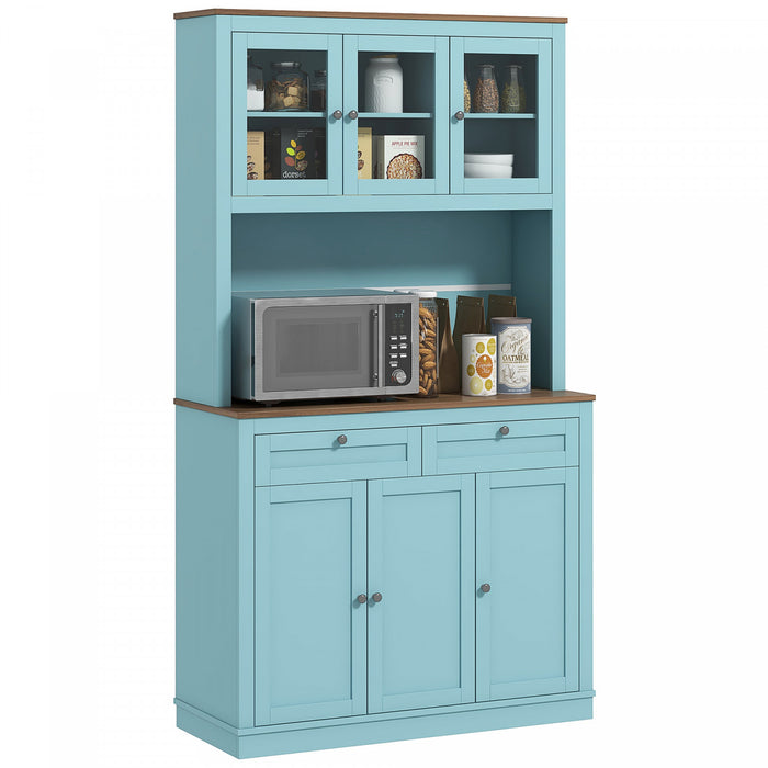 HOMCOM 71\" Pantry Cabinet w/ Microwave Space Buffet w/ Hutch Blue