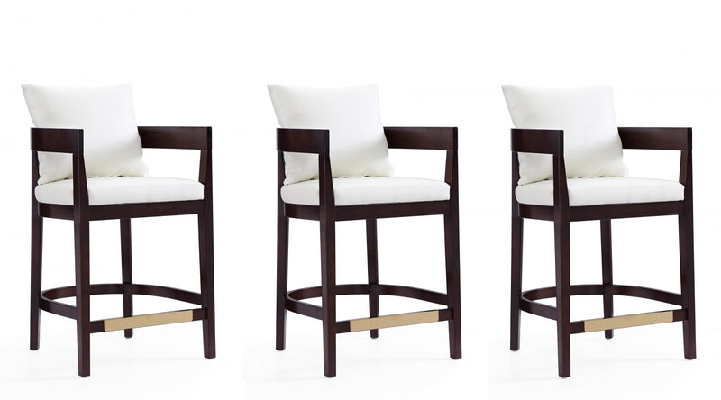 Ritz Mid-Century Modern Wood Upholstered Counter Stool in Ivory - Set of 3