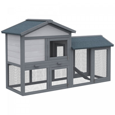 Pawhut Wood Rabbit Hutch Backyard Bunny Cage Small Animal House Asphalt Roof W/ Ramp And Outdoor Run|Pawhut Clapier En Bois Pour Lapin Cage De Lapin D'arriere-cour Pour Petits Animaux Toit En Asphalte