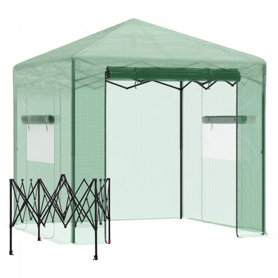 Outsunny 8' X 6' Portable Pop Up Greenhouse, Outdoor Walk-in Hot House With Roll-up Door & 2 Windows|Outsunny 8' X 6' Maison Chaude A Effet De Serre Portable Avec Porte Enroulable Et 2 Fenetres D'exter