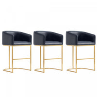 Louvre Mid-Century Modern Metal Upholstered Counter Stool in Black - Set of 3 Bar Stool 