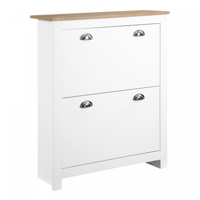 HOMCOM Hallway Shoe Cabinet with 2 Flip Drawers for 12 Pair of Shoes White