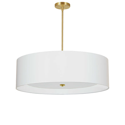 Dainolite Helena 4 Light Pendant 30" Dia Aged Brass Finish White Shade White Diffuser Lamp|Luminaire suspendu Helena de Dainolite de 30 po de diamètre avec abat-jour blanc qui diffuse la lumière, fini laiton vieilli et 4 ampoules
