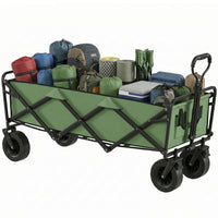 Outsunny 130L Folding Garden Cart with Wheels, Heavy-Duty Collapsible Wagon with Brakes, 550lbs Capacity, Adjustable Handle and Carry Bag for Camping, Garden, Beach, Green